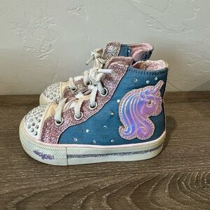 Skechers Twinkle Toes Light Up Holographic Unicorn Sneaker Size 5 Pink Toddler